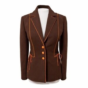 Ports International Brown Orange Trim Tailored Blazer Jacket 6 Retro Luxury Twee